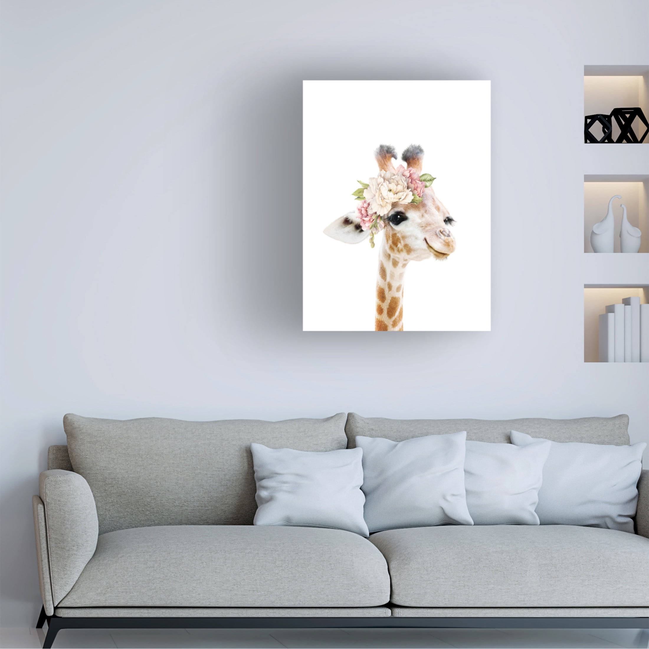 Trademark Fine Art Lola Peacock Floral Baby Giraffe Canvas Wall Art