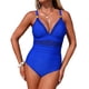 thumbnail image 1 of Mujeres Más Tamaño Trajes de Baño Sólido Cuello en V sin Mangas Bikini, Empuje-Up Acolchado Traje de Baño Romper con Cintura Encochada, 1 of 5