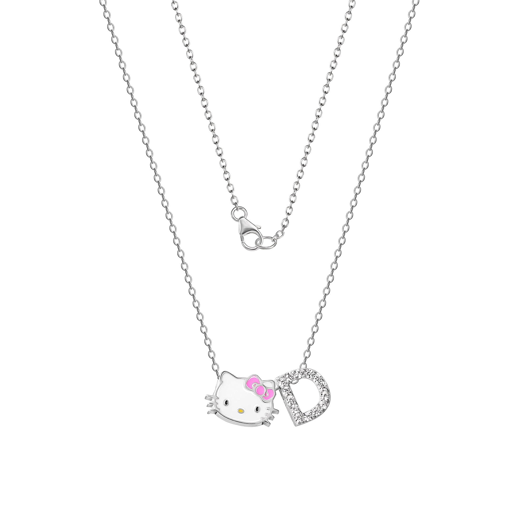 Hello Kitty Sliding Enamel Pave Initial Necklace - Letter D