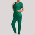 thumbnail image 2 of Busydd Scrubs for Women Set Short Sleeve V Neck Zipper Scrubs Tops Jogger Scrub Pants for Women Casual Stretch Solid Color Nursing Uniform Workwear with Pockets, 2 of 6