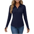 thumbnail image 4 of ClodeEU Women's UPF 50+ Sun Protection Long Sleeve Half Zip Top with Notch Collar ,Lightweight Athletic Hiking Shirt Navy,Womens Plus S, 4 of 6