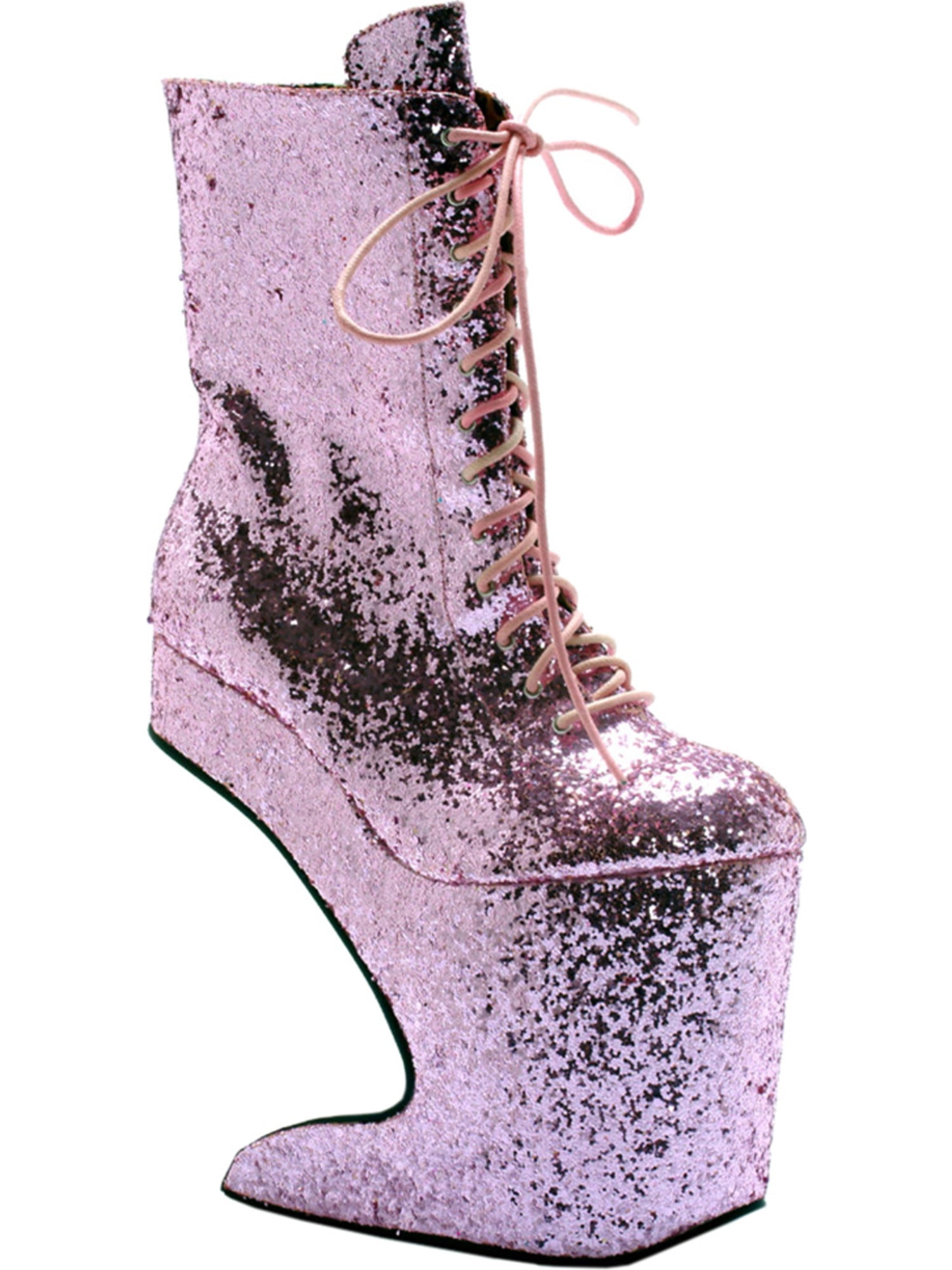 ELLIE SHOES - womens heel less heels glitter boots 5 1/2 inch wedge platforms lace up booties