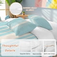 thumbnail image 3 of Aqua Beige Striped Bedding 3 Piece Duvet Cover Set Twin Size, Modern Farmhouse Retro Lines Soft Microfiber Comforter Cover with Zipper Closure & Pillowcases, Wrinkle & FadeResistant Quilt Cover, 3 of 9