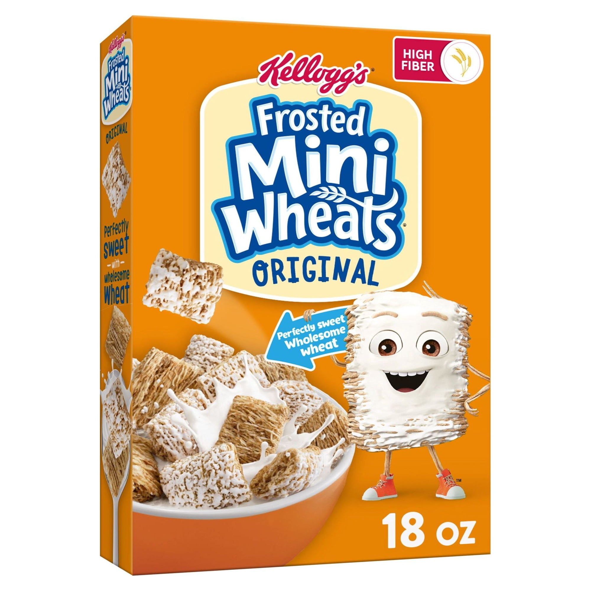 Kellogg's Frosted Mini-Wheats Cold Breakfast Cereal, High-Fiber, Whole Grain, Original, 18oz Box (1 Box)