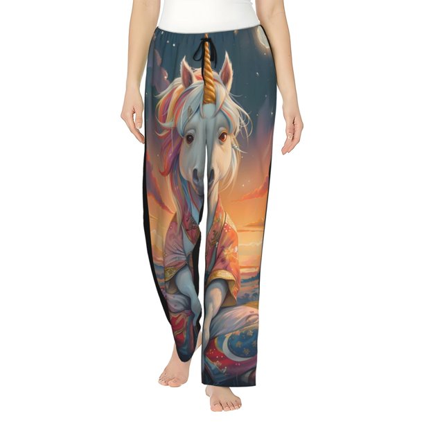 Balery Starry Sky Cute Horse Pantalones de pijama para mujer, pijamas ultraligeros, pantalones de estar por casa-Small