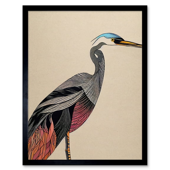 Abstract Heron Bird Illustration Coral And Teal Hue Illustration Art Print Framed Poster Wall Decor 12x16 inch