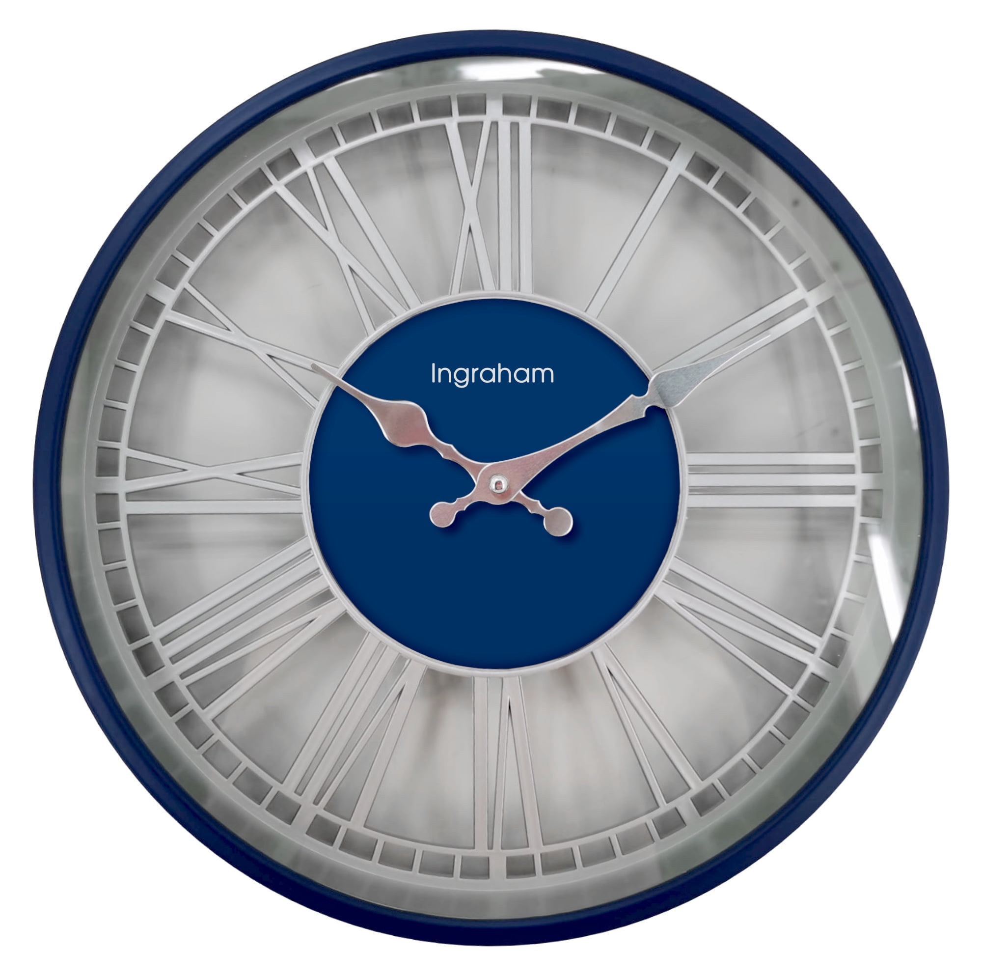 Ingraham 14" Analog Quartz Accuracy Blue & Silver Wall Clock with Open Roman Numerals- Model# 60006