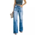 thumbnail image 2 of LYMAYTER Women's Ripped Wide Leg Jeans Washed Distressed High Waist Stretch Comfort‌ Jeans S-2XL, 2 of 10