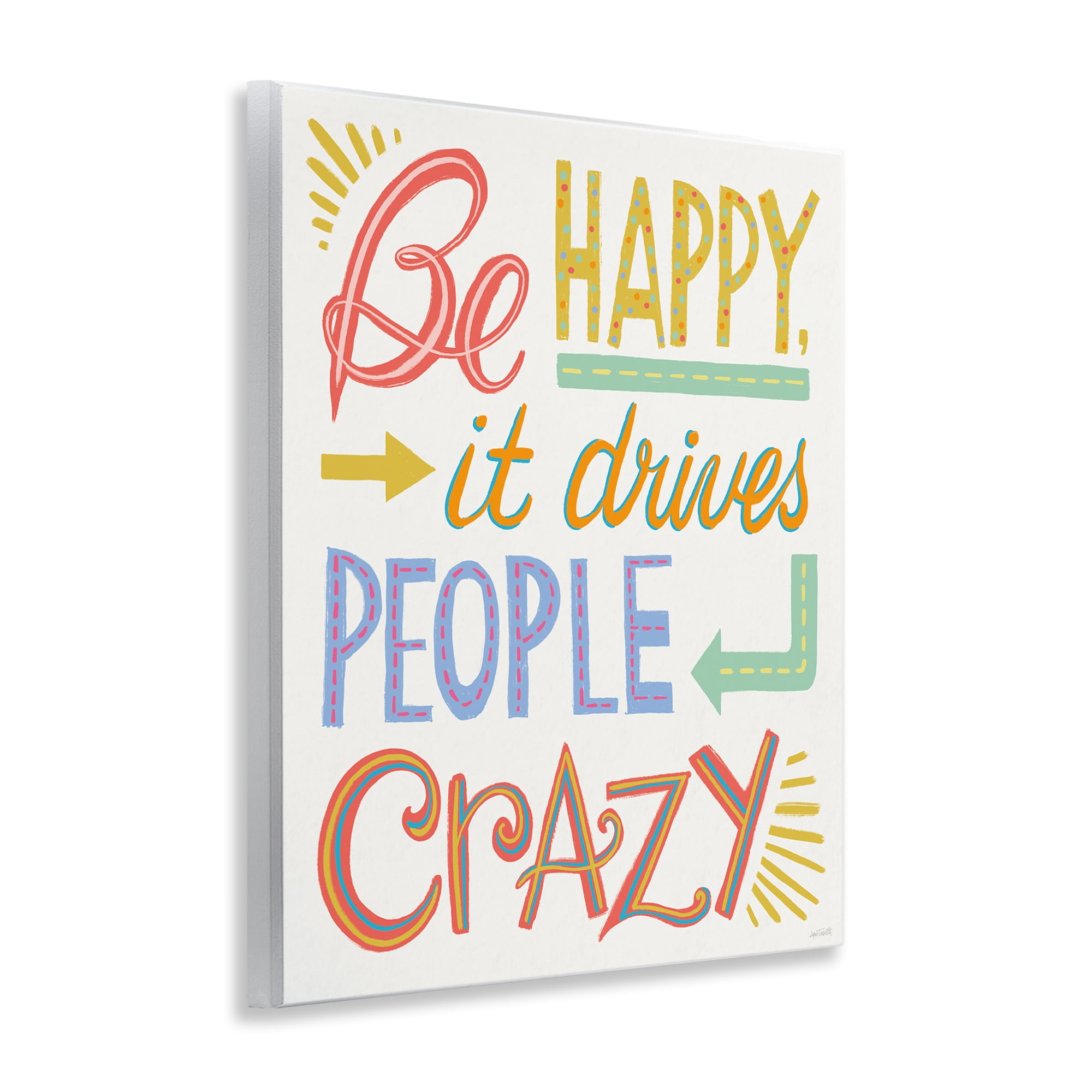 Stupell Industries Bright Be Happy Phrase Typography Painting Unframed Art Print Wall Art, 11 x 14