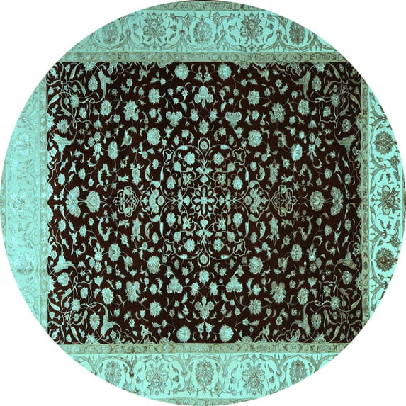 Ahgly Company Indoor Round Oriental Light Blue Traditional Area Rugs, 5' Round