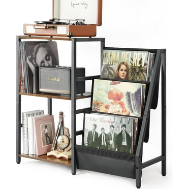 HOOBRO 2-Tier Record Player Stand - Vinyl Record Storage For Up To 100 Albums, Rustic Brown End Table