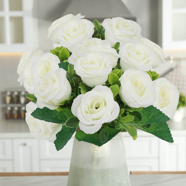 CaiYueKe Fake Roses Artificial Flowers for Outdoors Summer Decor, 2 Bouquets UV Resistant Fake Flower Bouquet Faux Silk Roses for Wedding Birthday Party Home Mother's Day Cemetery Decor