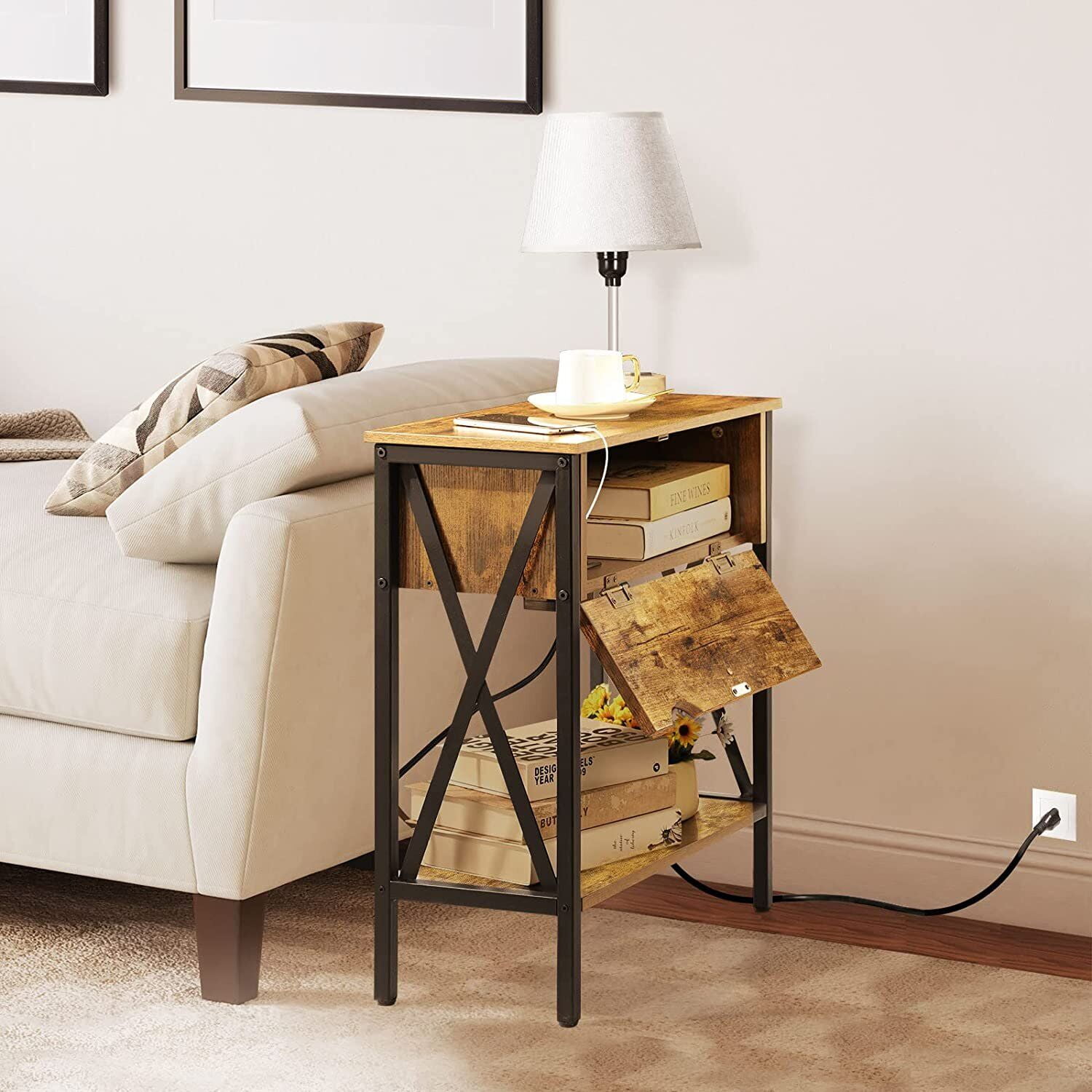 End Table Power Outlet & USB Ports Living Room Side Table w/Drawer