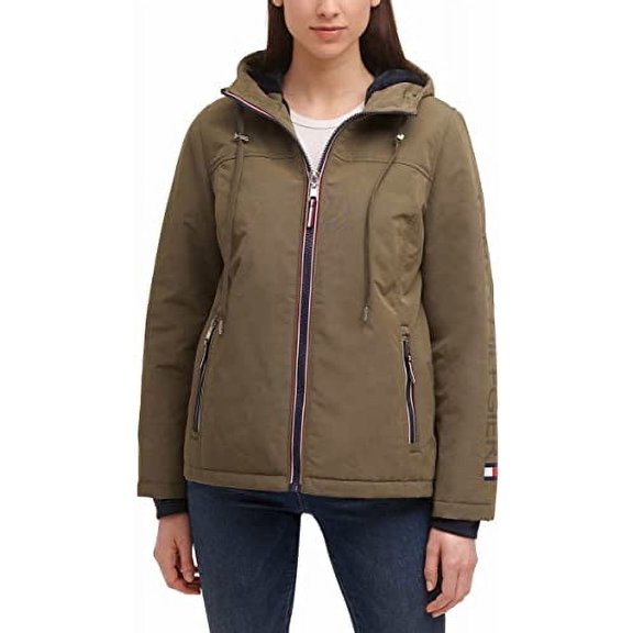 Tommy Hilfiger Womens Heavyweight Softshell Hooded Jacket Size: Small, Color: Olive