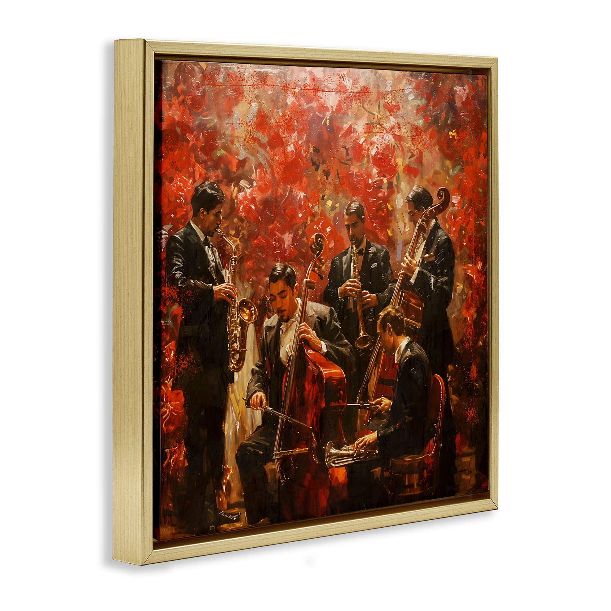 Stupell Industries Play More Jazz Performance Gold Framed Floater Canvas Wall Art, design by Marta Wiley
