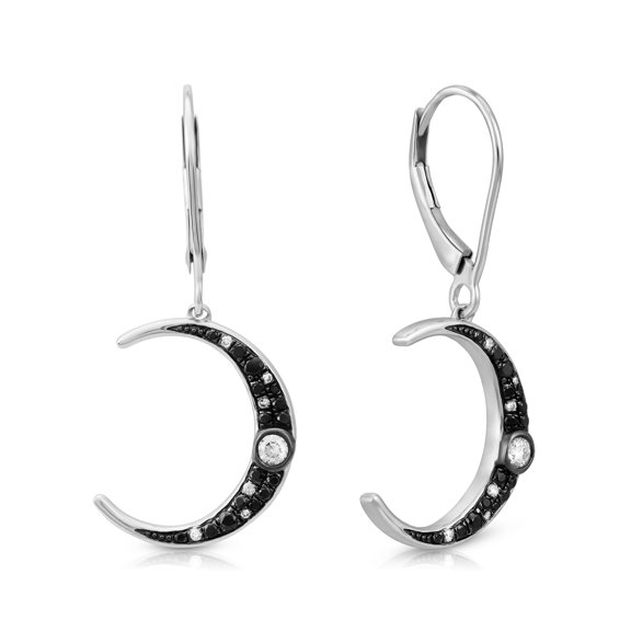 ARAIYA JEWELRY Sterling Silver Black and White Diamond Moon Dangle Earrings (1/3 cttw, H-I and Black Color, I1-I2 and I3 Clarity)