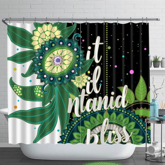 Elegant Black & White Floral Shower Curtain with Inspirational Quote for Modern Bathrooms