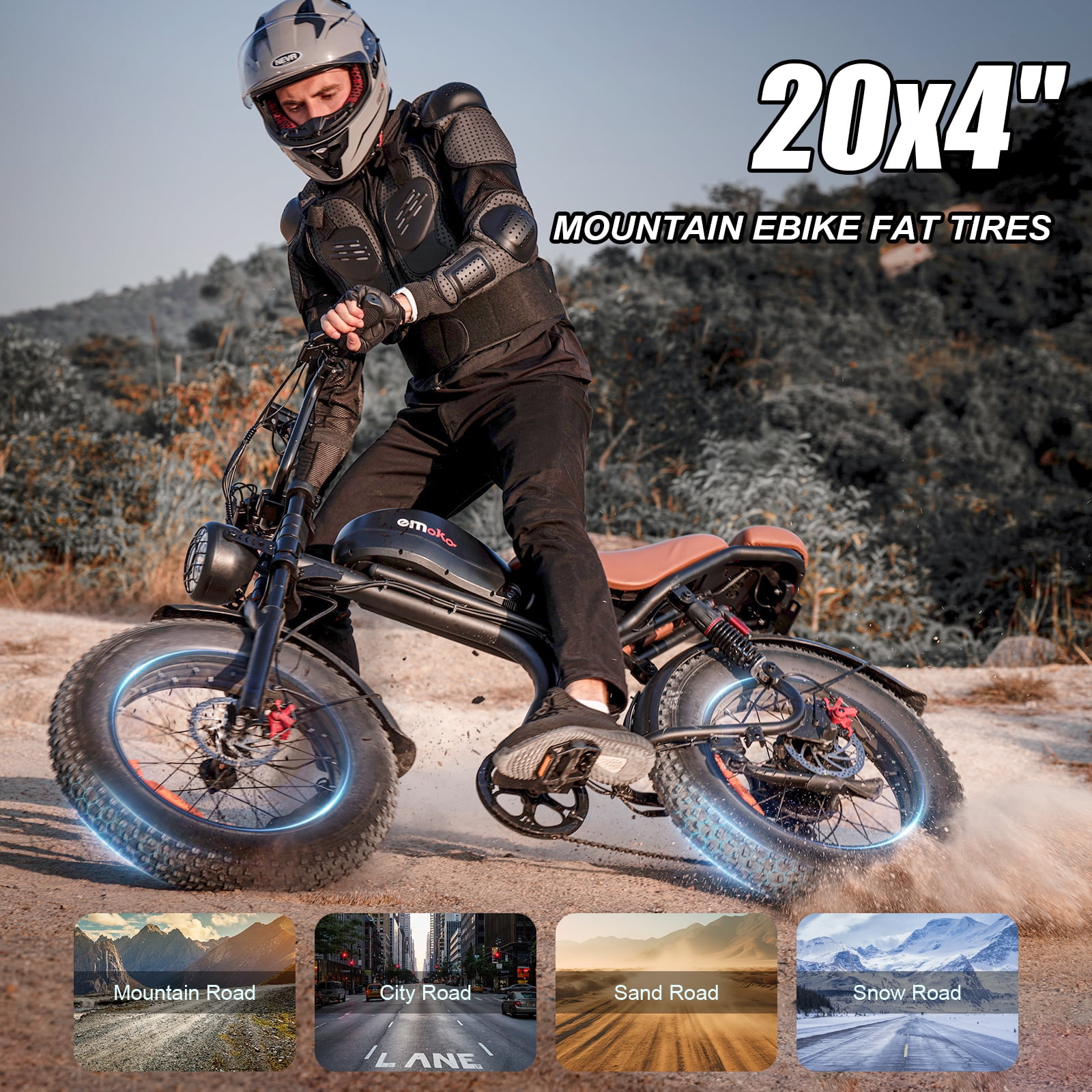 Emoko C93 750W 20x4.0" Fat Tire Electric Bike for Adults, 48V 20Ah 19.8 mph Ebike, 43 Miles UL2849