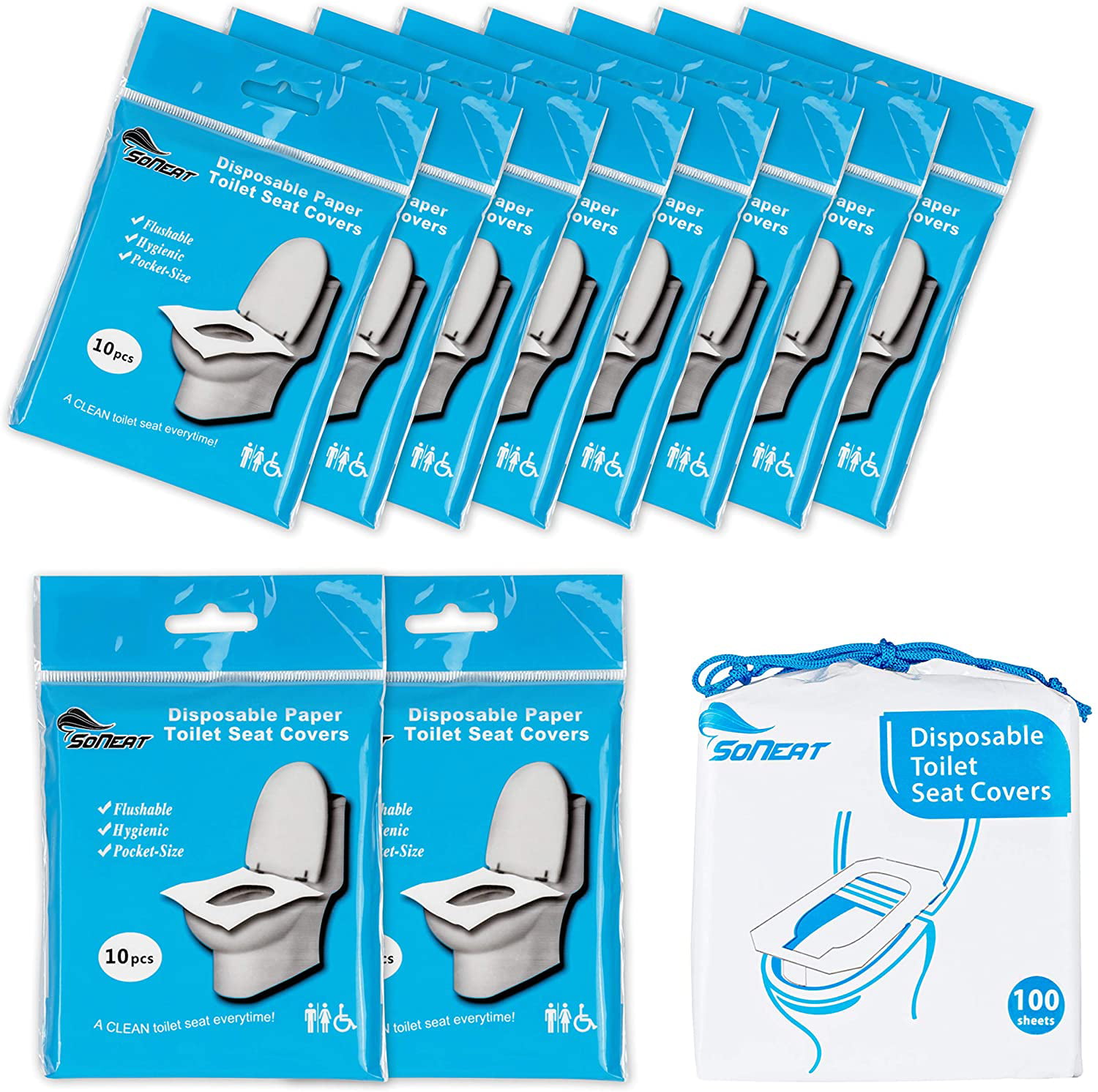 Toilet Seat Covers Disposable Travel Pack of Disposable Toilet Seat Covers Flushable - XL for Adults and Kids Potty Training Travel Essential Convenient 100-Pack 