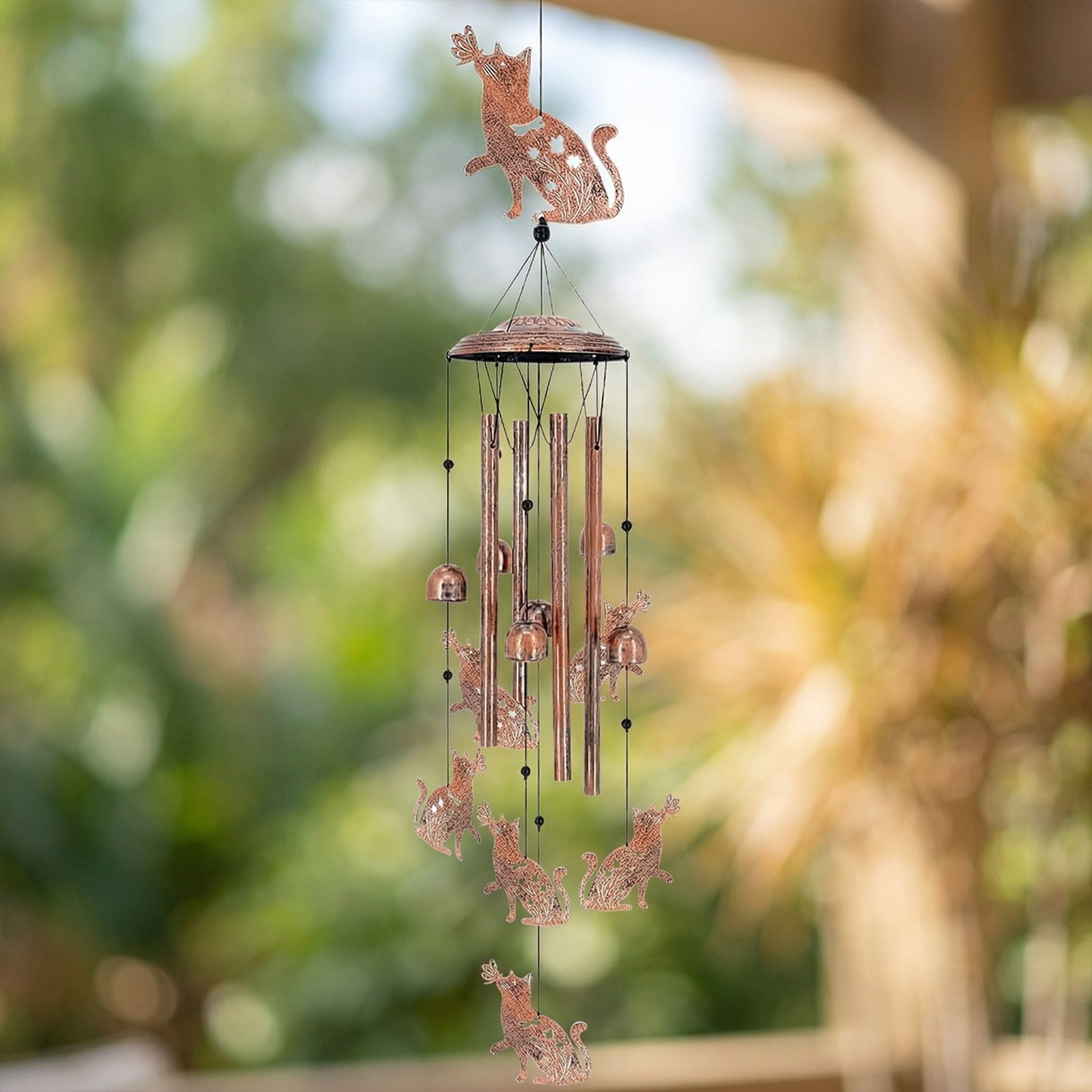 Yucurem Cat Wind Chime for Outside, Handmade Metal Garden Wind Chimes, Melodic Weatherproof Wind Bell for Patio Porch Decor