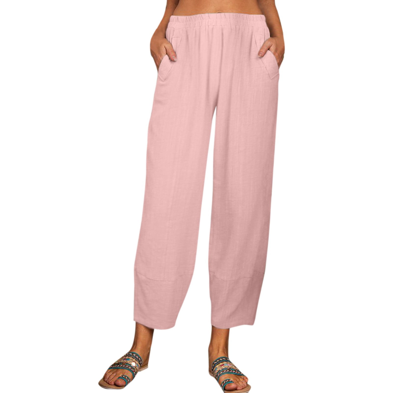 gvdentm Yoga Pants Women's Tapered Pants 100% Linen Drawstring Back Elastic  Waist Ankle Length Pants Trendy - Walmart.com