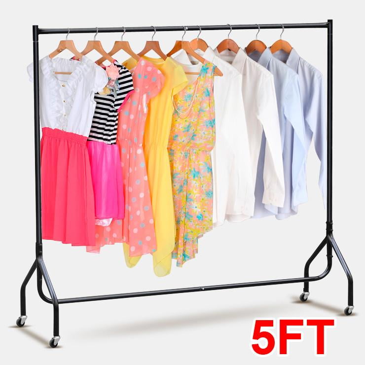 4 Wheels Mobile 5ft Garment Heavy Duty Rail Clothes Coat Hanging Display Stand 