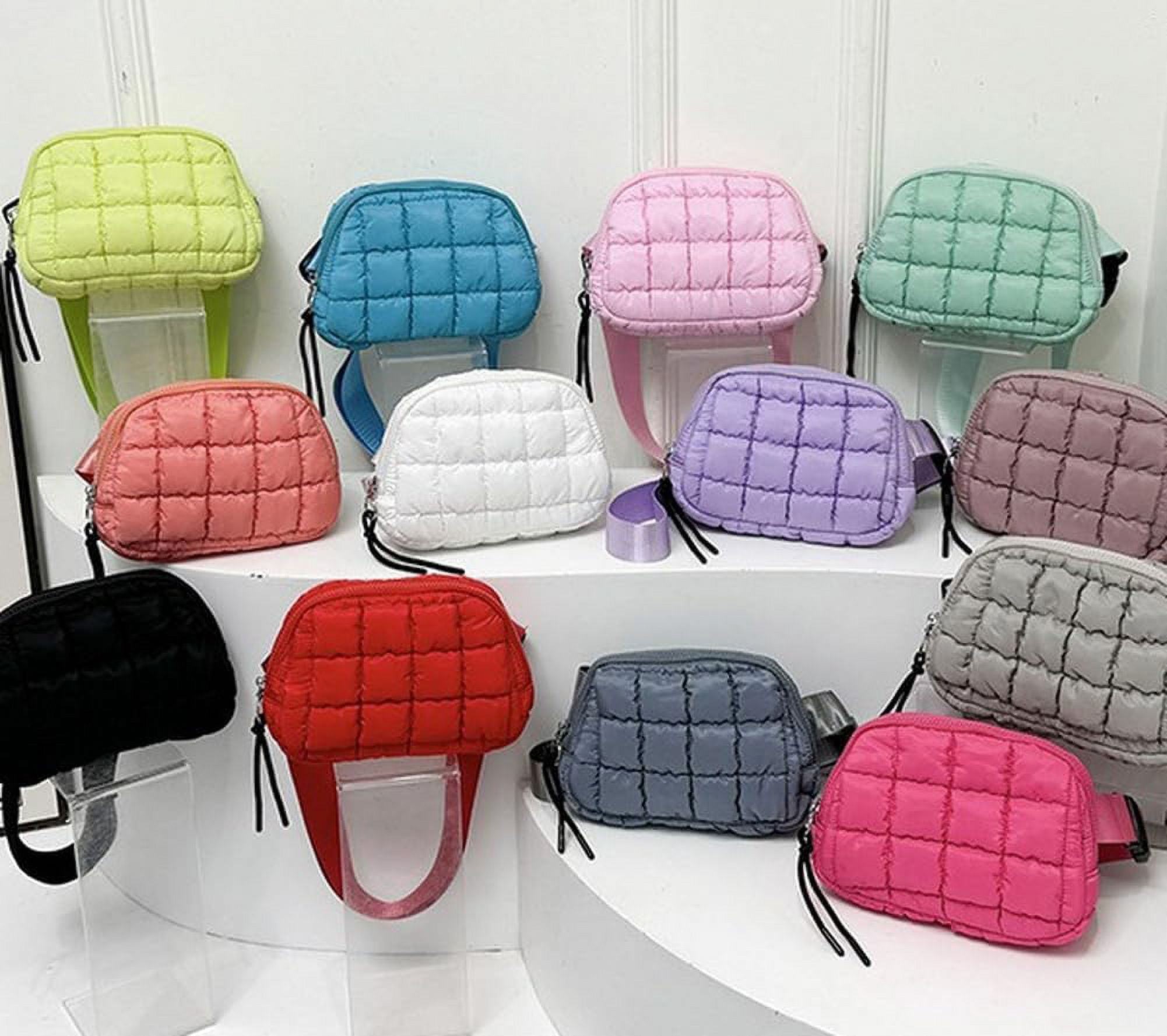 Puffer Belt Bag for Women Crossbody Purse Waist Packs Padded Cross Body Hobo Shoulder Travel Purse Cute Quilted Fanny Pack