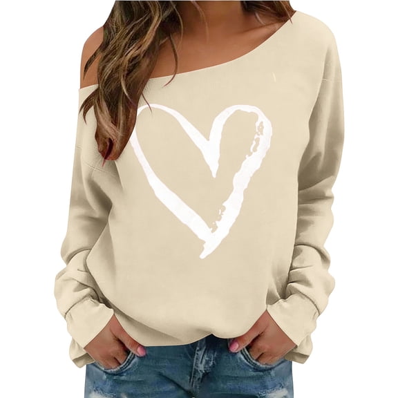 Aoiroe Women's Off Shoulder Sweatshirt,Cozy Tops for Women Winter Sweatshirts for Women Thermal Sweater Casual Long Sleeve Tops Shirts Long Sleeve Shirts Tunic Tops Beige L