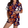 thumbnail image 2 of siminsem Cute Satin Pajama Set for Women Graphic Print Short Sleeve Button Down Top with Matching Shorts 2 Piece Sleepwear Loungewear Lounge Shorts Set, Dark Purple,XXL, 2 of 5