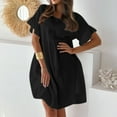 thumbnail image 6 of Busydd Womens Summer Dress Round Neck Short Sleeve Spring Dresses Solid Color Tiered Casual Dress Trendy Pleated Knee Length Sun Dresses, 6 of 8