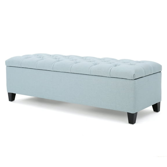 GDF Studio Charleston Contemporary Button Tufted Storage Ottoman Bench, Light Sky Fabric