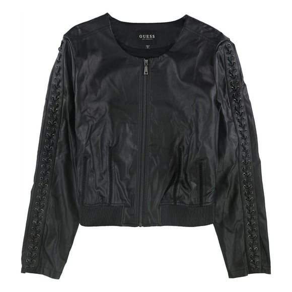 GUESS Womens Aiken Moto Faux-Leather Jacket, Black, X-Small