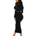 thumbnail image 3 of Lovskoo Womens 2 Piece Outfits Sweater Dresses Set Midi Skirt Sets Long Sleeve Crop Top Bodycon Ribbed Knit Dress 2025 Spring Fall Clothes Black, 3 of 7