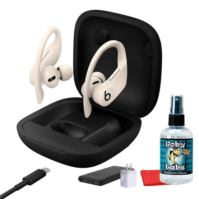 Beats by Dr. Dre Powerbeats Pro In-Ear Wireless Headphones (Ivory) (MY5D2LL/A) Bundle Including: P-Bank Battery, Charging Case, S/M/L Eartips, USB Adapter, Goby Labs Headphone Cleaner, Cloth