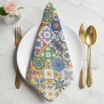 thumbnail image 2 of Vintage Mediterranean Cloth Napkins Washable Set of 2, Blue and Yellow Tiles Texture Reusable Dinner Table Napkins Cloth Bulk for Weddings Kitchen Restaurants Hotel Events Parties 20 x 20 Inch, 2 of 9