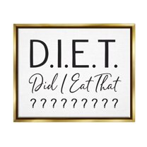Stupell Industries Witty Diet Food Phrase Casual Typography Sign Graphic Art Metallic Gold Floating Framed Canvas Print Wall Art, Design by Lettered and Lined