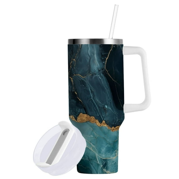 Yayeee 40oz Stainless Steel Tumbler with Straw and Handle Double-Wall Insulated Travel Water Bottle, Black Marble