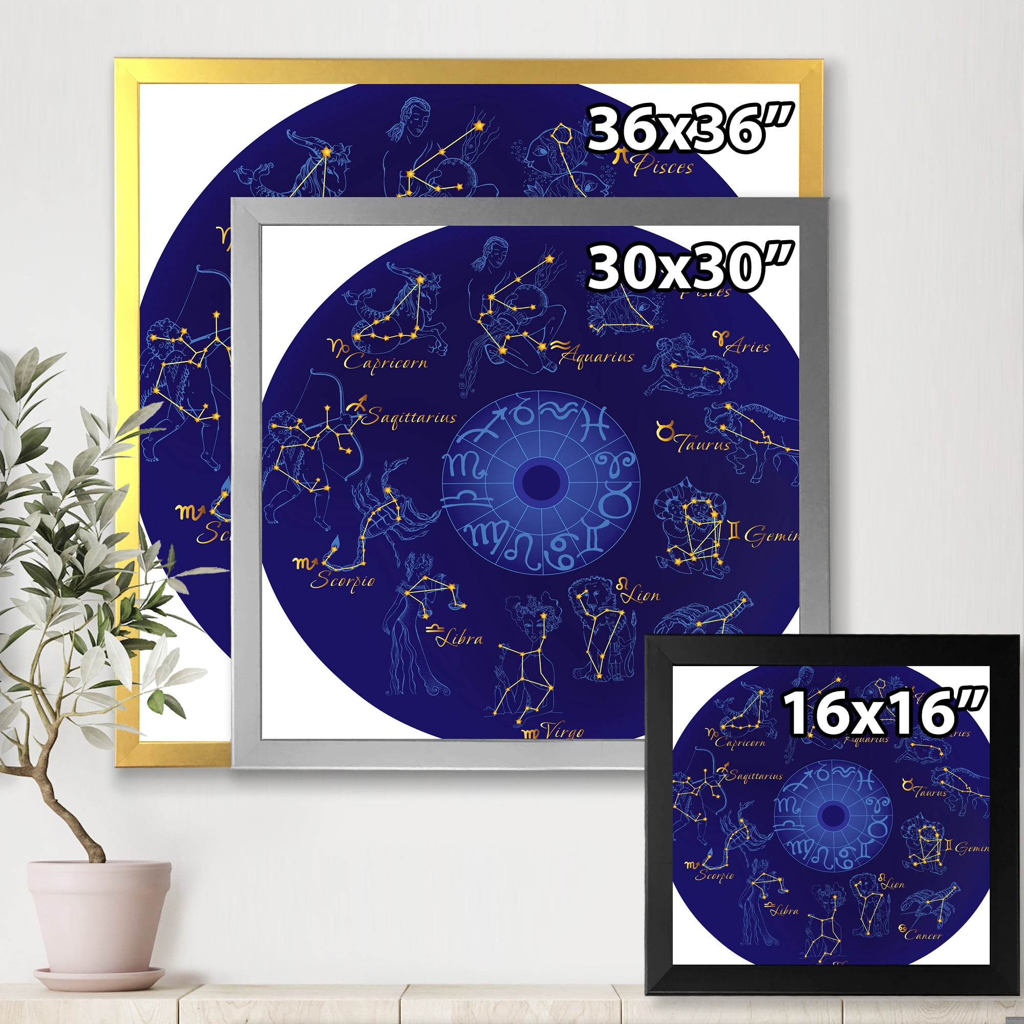Designart 'Zodiac Signs and Zodiac With Constellations' Modern Framed Art Print