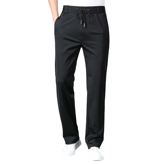 Breezora Men's Casual Trousers Straight Leg Stretch with Breathable Comfort for Business and Everyday Wear L Size Black