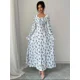 thumbnail image 5 of Vestido maxi floral cuello cuadrado con volantes y botones de perla, para primavera/otoño(XL), 5 of 6