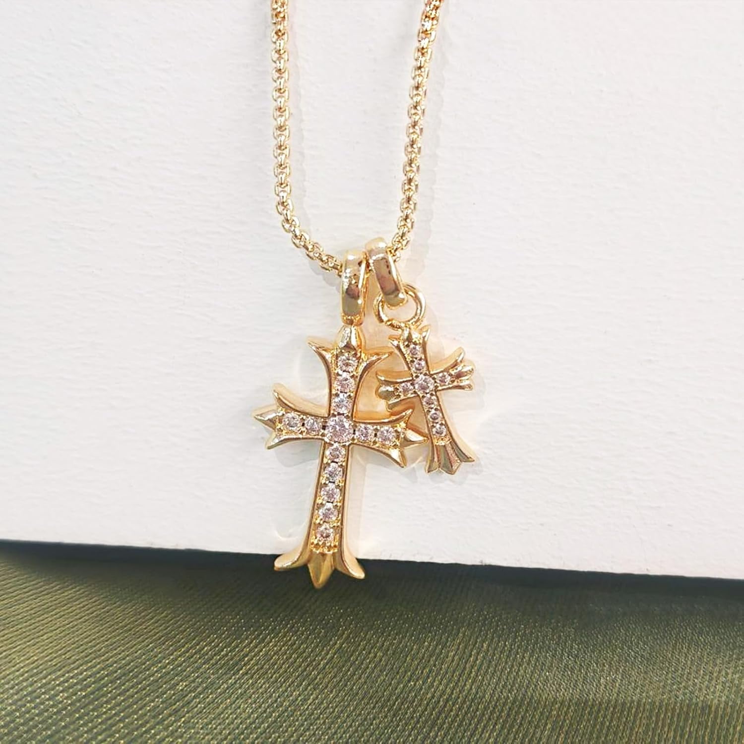XH Gold Cross Necklace for Women 14K Plated Dainty Pendant Cross Chain Faith Crucifix Choker Baptism Necklace for Women Trendy Religious Jewelry Hypoallergenic