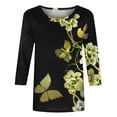thumbnail image 4 of BangWanChi 3/4 Length Sleeve Womens Tops Plus Size Women's Fashion Printed T-shirt 3/4 Sleeves Blouse Round Neck Casual Tops, 4 of 5