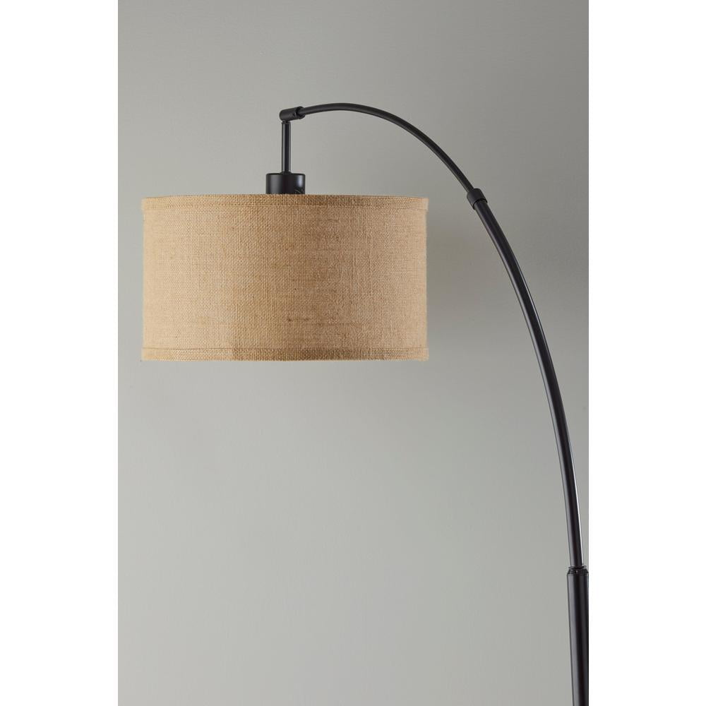 Adesso 68” Traditional Rotary Switch Antique Bronze Arc Floor Lamp with Burlap Drum Shades