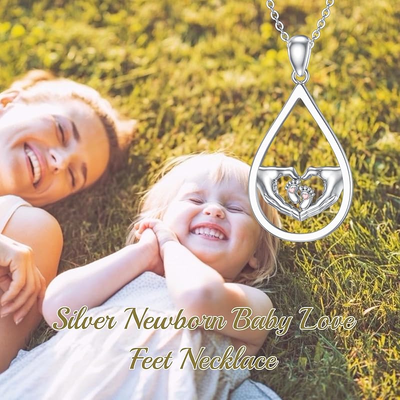 SOULMEET 925 Sterling Silver Footprint Necklace Mom Pendant Necklace Mother's Day Jewelry Gift for Women Mom Wife
