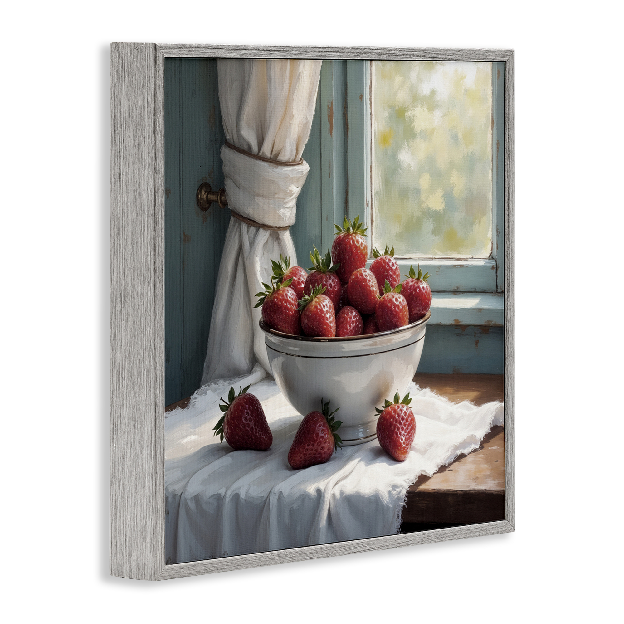 Strawberry Harvest in Window Gray Framed Giclee Art, design by Lettered and Lined