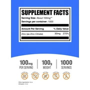 BulkSupplements Zinc Citrate Powder - Gluten Free, 100mg per Serving - 100 Grams (3.5 oz) - 1000 Servings