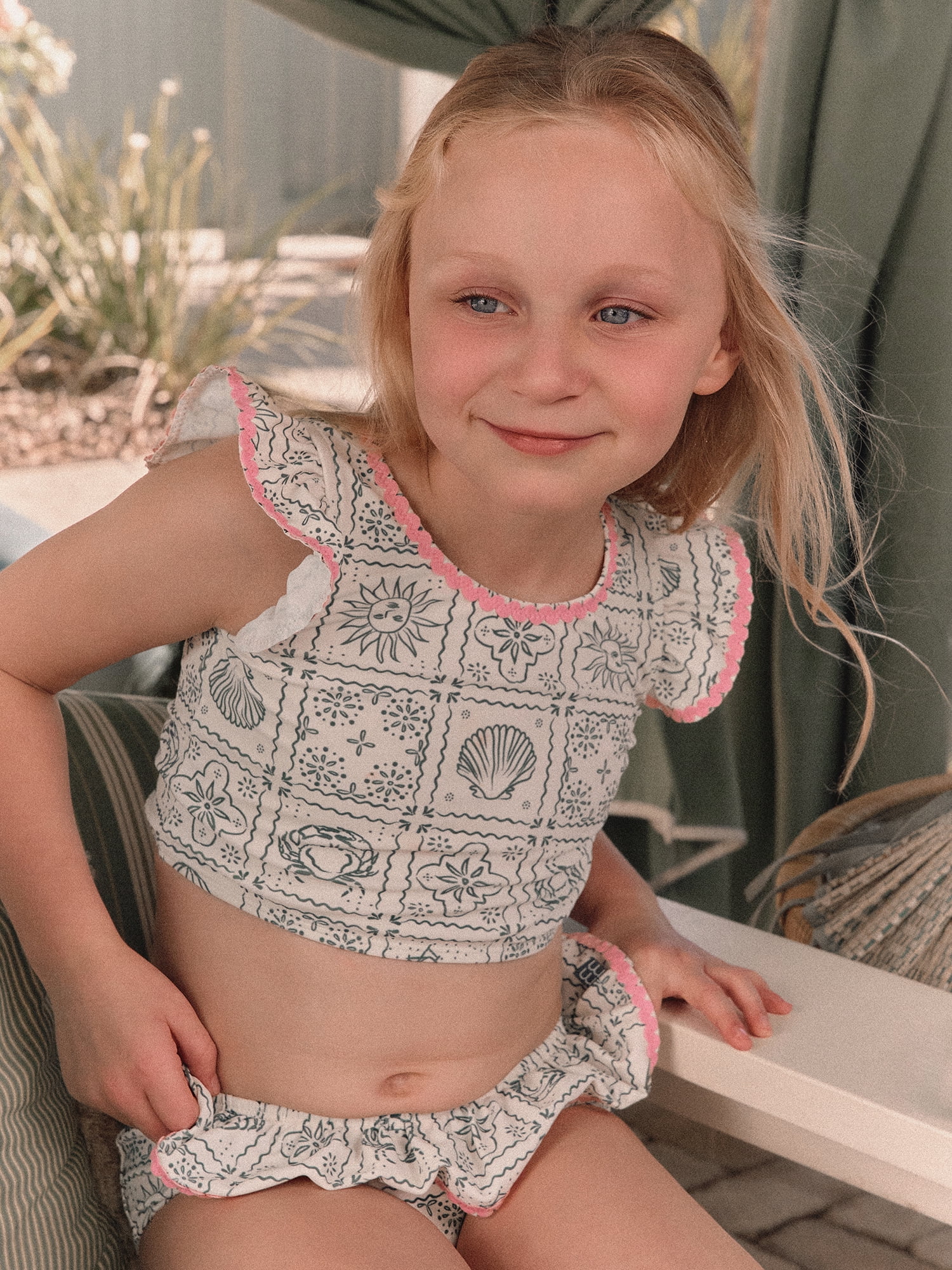 Modern Moments by Gerber Toddler Girl Two- Piece Swimsuit with Ric- Rac, Sizes 12M-5T