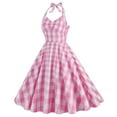 thumbnail image 4 of Baqcunre Womens Dresses 1950s Sleeveless Halter Cocktail Dress Checked Retro Swing A Line Party Dress(Pink S-XXL),Elegant Dresses For Women Maxi Dress For Women Holiday Dress Party Dress, 4 of 8