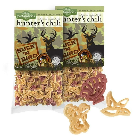 Pastabilities Hunters Chili, Fun Shaped Deer Bird and Turkey Noodles with Seasoning Mix, Natural Wheat Pasta, Serves 6 11.25 oz, 2 Pack