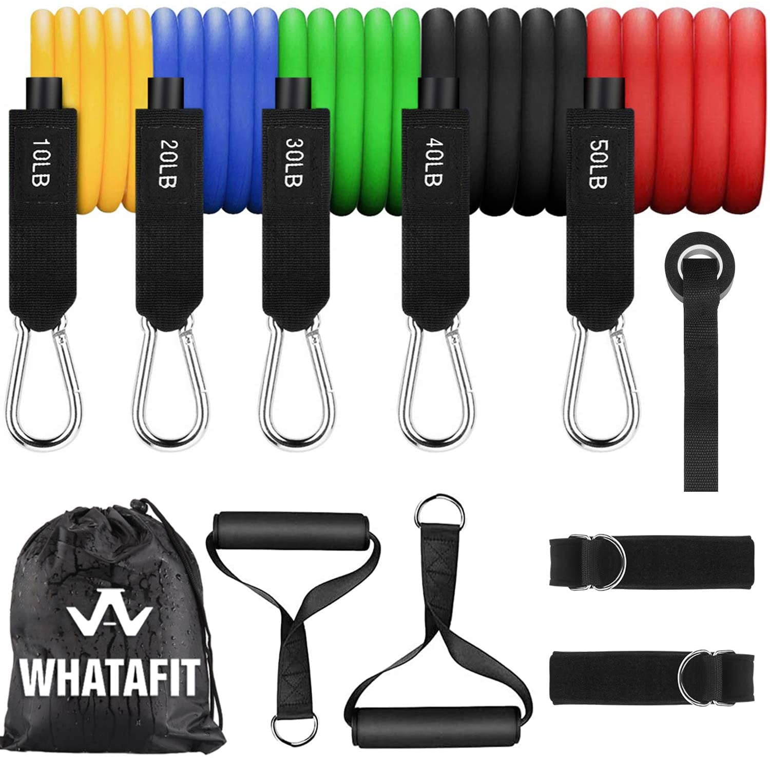 Resistance Bands Set 11 pcs Exercise Bands Stackable up to 100 lbs with Handles Door Anchors Ankle Straps Instruction for Indoor Outdoor Strength Training Weight Lifting